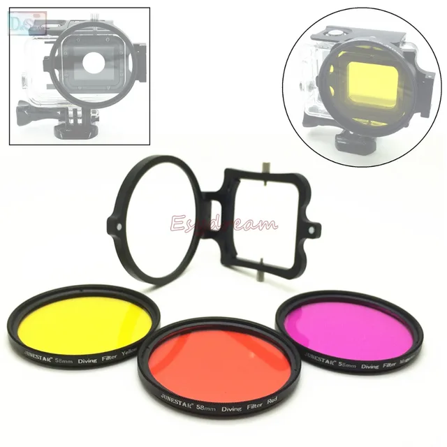 Cheap Professional 58 Red Yellow Magenta / Purple Filter + Ring Adapter Kit for Sea Diving Underwater Photography Gopro Hero 5 58mm Cheap Professional 58 Red Yellow Magenta / Purple Filter + Ring Adapter Kit for Sea Diving Underwater Photography Gopro Hero 5 58mm