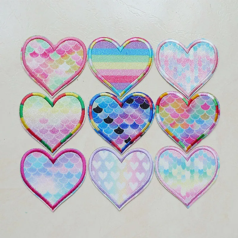 

1Pcs Colorful Love Heart embroidery sticker iron on patches Rainbow badges for clothing jeans jacket applique sewing accessories