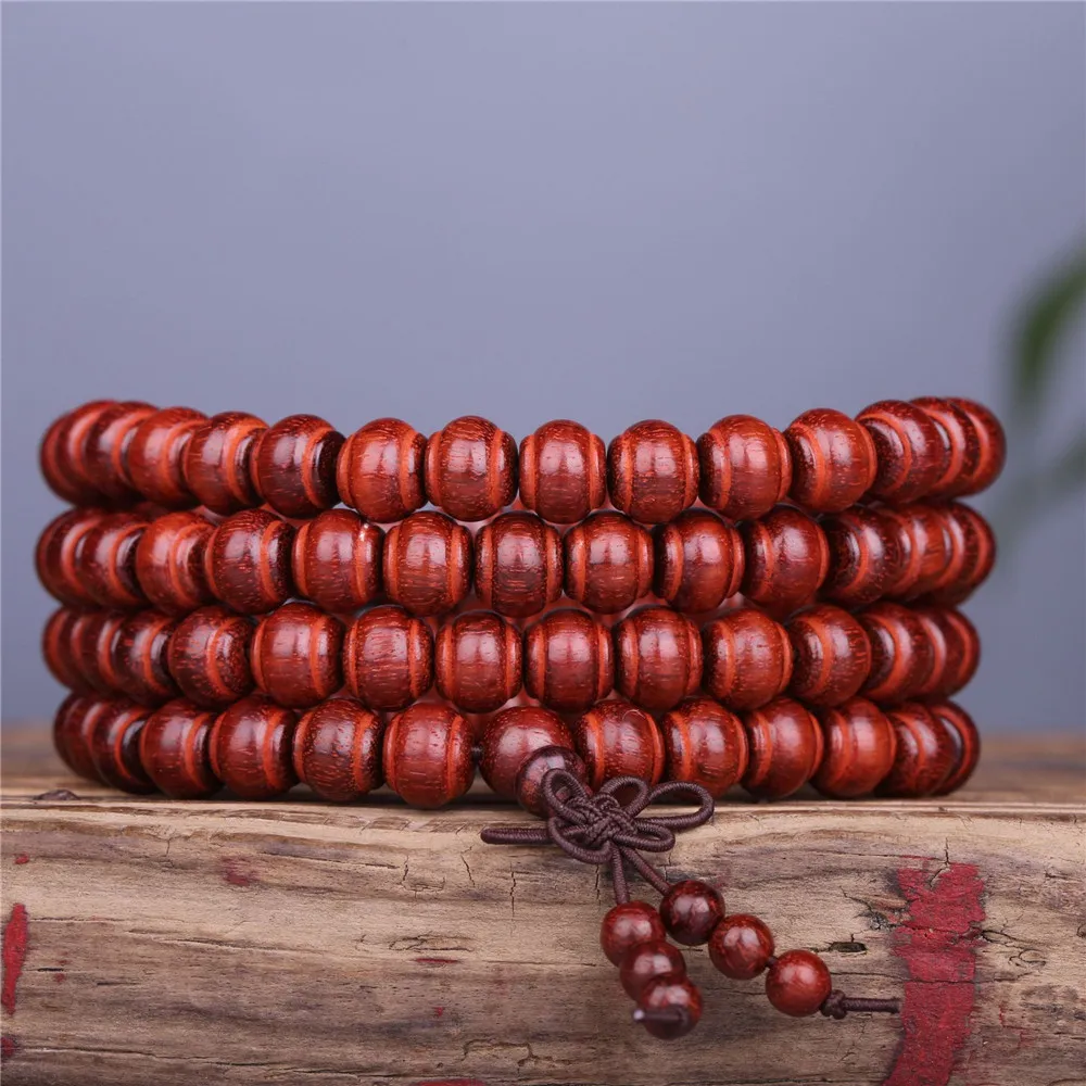 

Wholesale 10pcs Natural Zambian Lobular Rosewood Hand String Lantern Beads Sandalwood Multi Circles Prayer 108 Beaded Bracelet