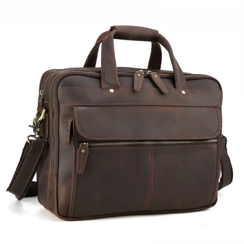 

Tiding Men Leather Travel Briefcases 15.6" Laptop on Trolley Case Messenger Bag Tote Handbag Shoulder Bag with Back Strap 1305