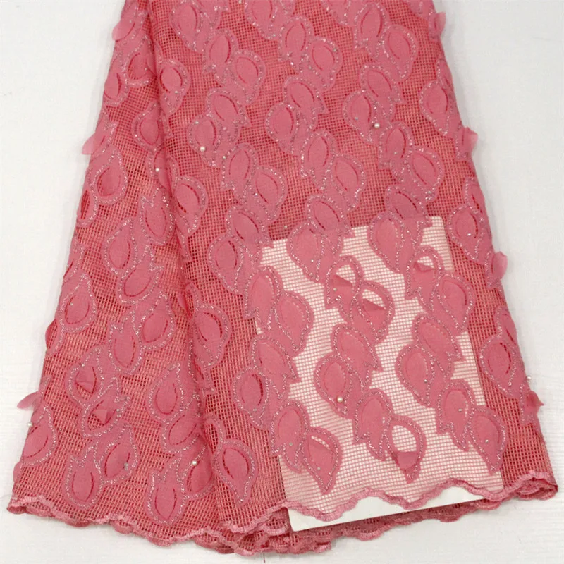

2018 High Quality African Lace Fabric Pink French Net Embroidery Sequins Tulle Lace Fabric For Nigerian Party HJ1443-1