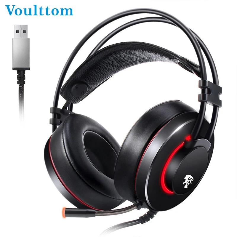 

Voulttom Wired Headphones with Microphone 3m USB cable for Game Player Stereo Fully Enclosed Dynamic Studio Monitor Headphones