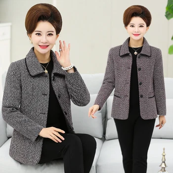 

Middle-aged mother spring autumn suit jacket short plus size lace Blazer mother new jacket suit jacket female Office Work Coat
