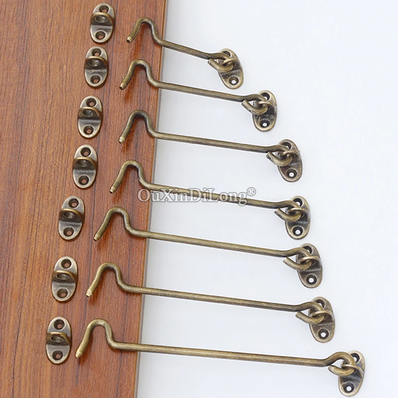 Retro Vintage 10PCS Antique Brass Cabin Hooks And Eye Latch Lock Shed