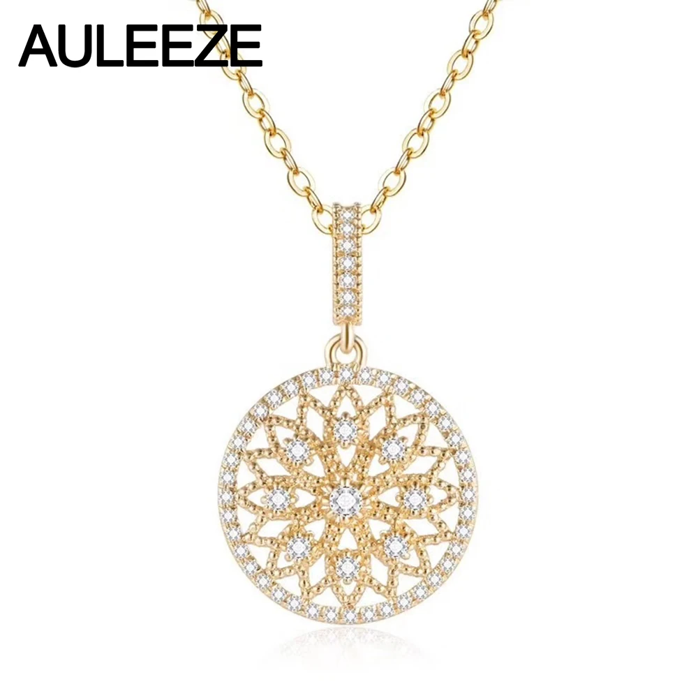 AULEEZE 0.20cttw Real Diamond Pendant Vintage 18K Yellow Gold Natural