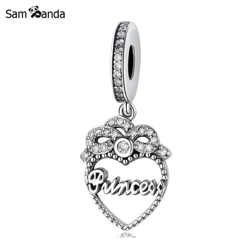 

Authentic 925 Sterling Silver Bead Charm Princess Crown Heart Dangle Pendant Fit Pandora Bracelets Women DIY Fine Jewelry