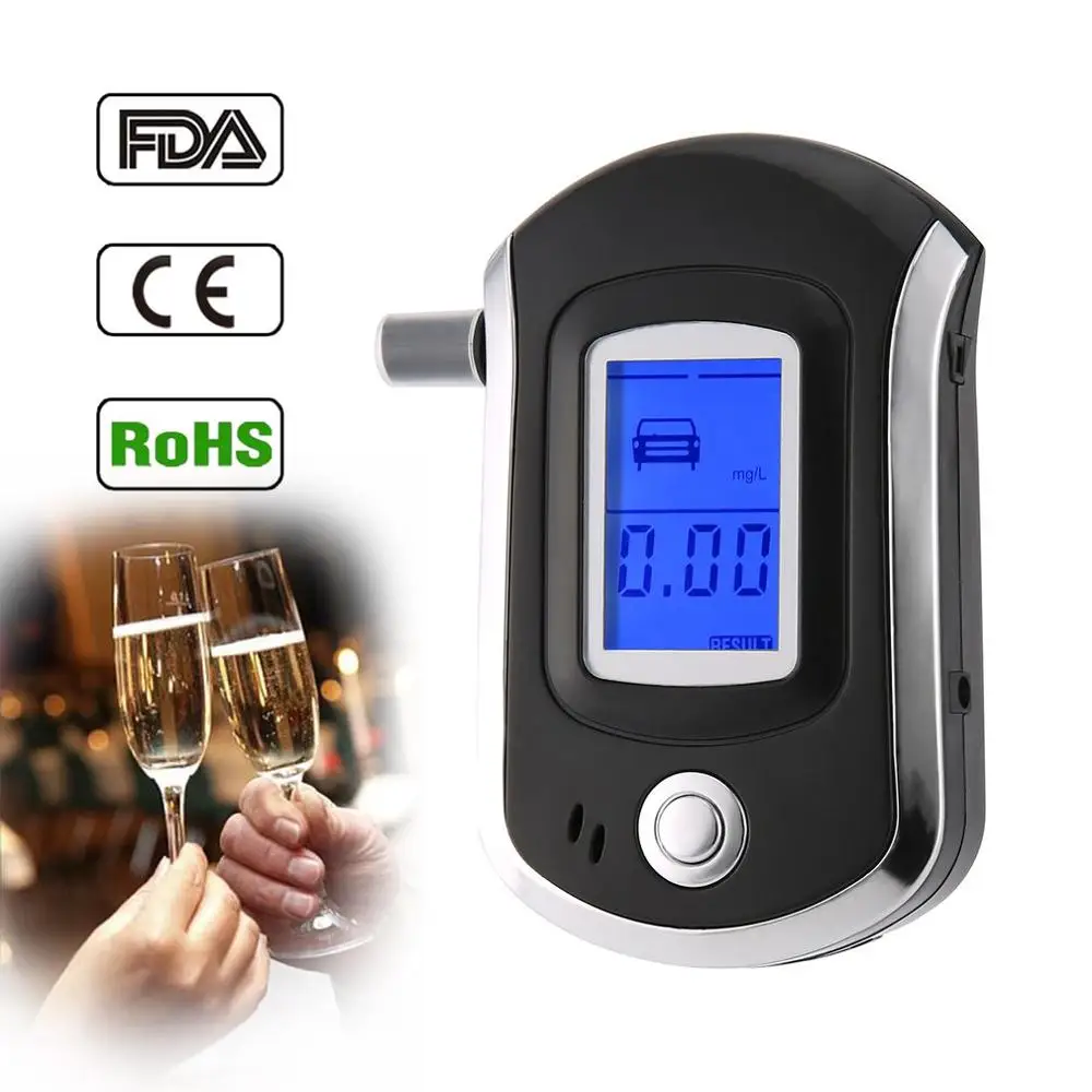 

Digital Breath Alcohol Tester LCD Breathalyzer Analyzer With 5 Mouthpiece High Sensitivity Professional Quick Response AT6000