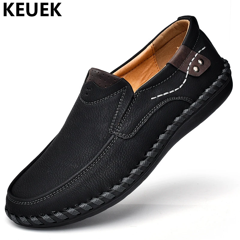 New arrival Autumn Men Casual shoes Handmade Breathable Slip-On Loafers Large size Driving shoes British style Leather shoes 01B