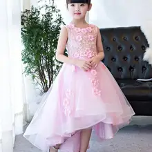 От 1 до 12 лет, розовое кружевное свадебное платье с длинным шлейфом, Платья с цветочным узором для девочек, платья с аппликацией для первого причастия для девочек, пышные платья