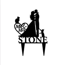 Топпер для торта невесты и жениха, силуэт пары, заказной торт Топпер, топпер для торта собаки, Забавный Свадебный Топпер для торта