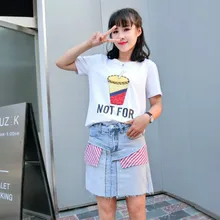 SEJIAN New Embroidery High Waist Blue Denim Skirt Summer 2017 Retro Pink Stitching Skirt Casual Streetwear Lady Skirt 0607#