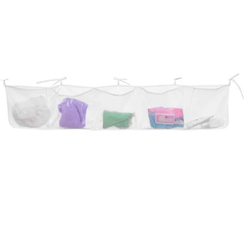 

Pouch Diaper Crib Organizer Bedroom Bedside 5 Pockets Storage Bag Portable Hanging Nursing White Baby Bedding Mesh Toys