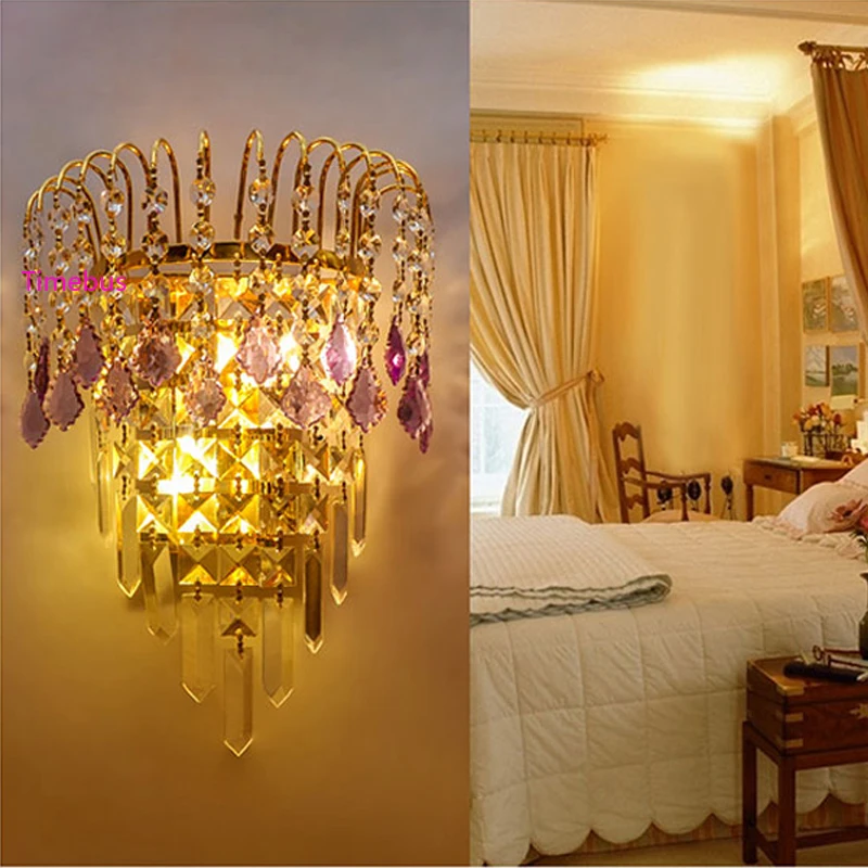 

Golden Crystal Wall Lamp Bedroom Bedside Modern Lamp Living Room KTV Background Double Head Wall Sconce Hotel Crystal Wall Light