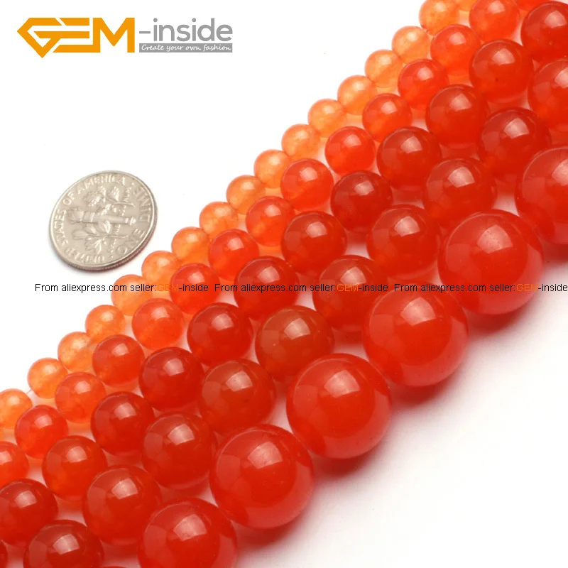 Round Orange Jade Beads Smooth Beads Fashion Jewel...