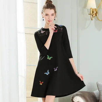 

2018 Spring fashion ladies plus size elegant A-line dress lace patchwork embroidery party Dress junior cute vestido M-XXXXXL 5XL