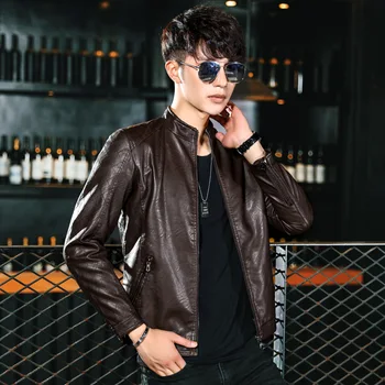 

The new 2020 autumn men collar PU leather youth leisure pure color leather