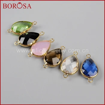 

BOROSA High Quality Multi-kind Stones Drop Faceted Gold Connectors Double Bails for Bracelets Druzy Jewelry WX064