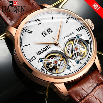 

HAIQIN Top Brand Men Watch Automatic Mechanical luxury Gift Business Watch men double Tourbillon 50m Waterproof Male Wristwatch
