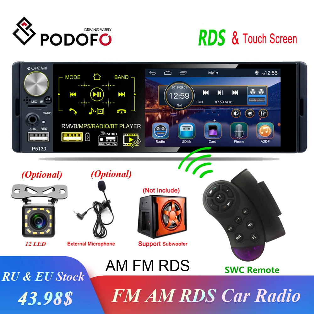 Günstige Podofo 1 din Auto Radio RDS Media MP5 Player Bluetooth 1Din Autoradio 4 \