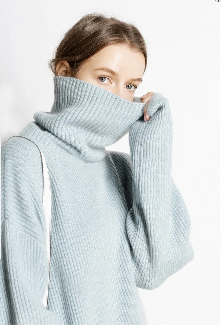 Осенняя и зимняя серия кашемировый свитер женский ленивый Свободный вязаный длинный рукав Повседневный свитер короткий пуловер с высоким воротником