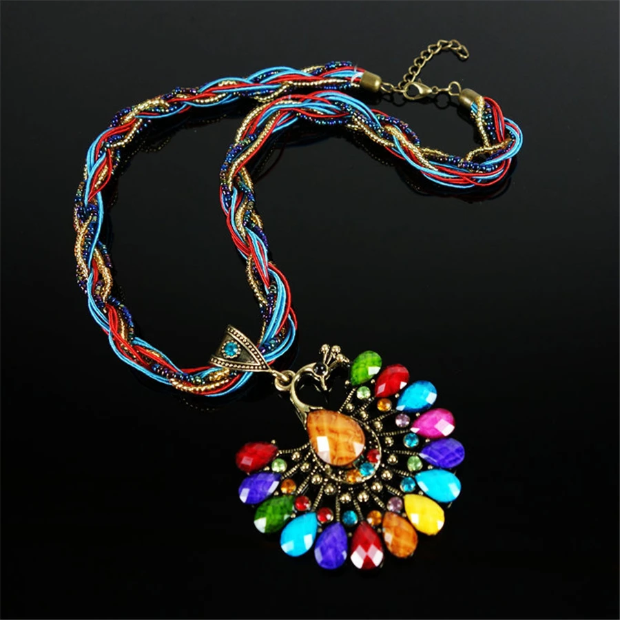 Mixed New Colorful Peacock Gem Necklace Women Jewelry Long Necklace