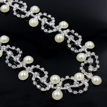 

5Yards Pearls Rhinestone Chain Applique Diamante Crystal Trimming Bridal Wedding Dress Belt Accessories