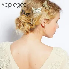 Vopregezi 1 шт. модные золотые бабочки женская заколка для волос аксессуары для волос блестящие металлические шпильки головные уборы Инструменты для укладки волос