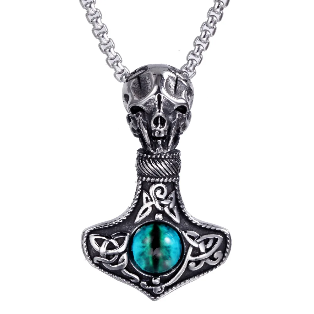 

Stainless Steel Titanium Thor's Hammer Eyes Man Men Necklaces Pendants Punk Rock Hip Hop for Male Boy Fashion Jewelry Gift