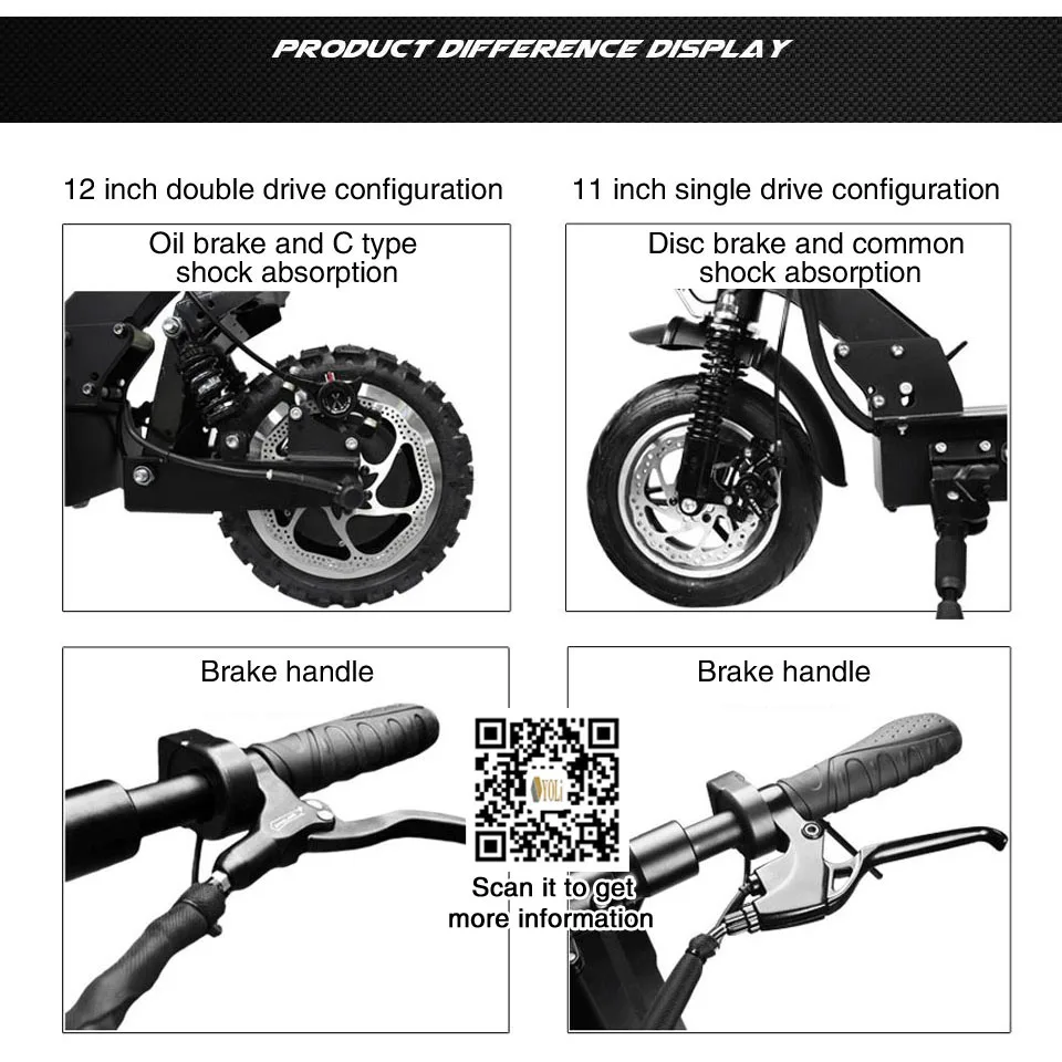 Excellent 60V 18.2A battery 1600W powerful motor double oil brake electric scooter 11 inch frame folding e bike mini folding scooter 11