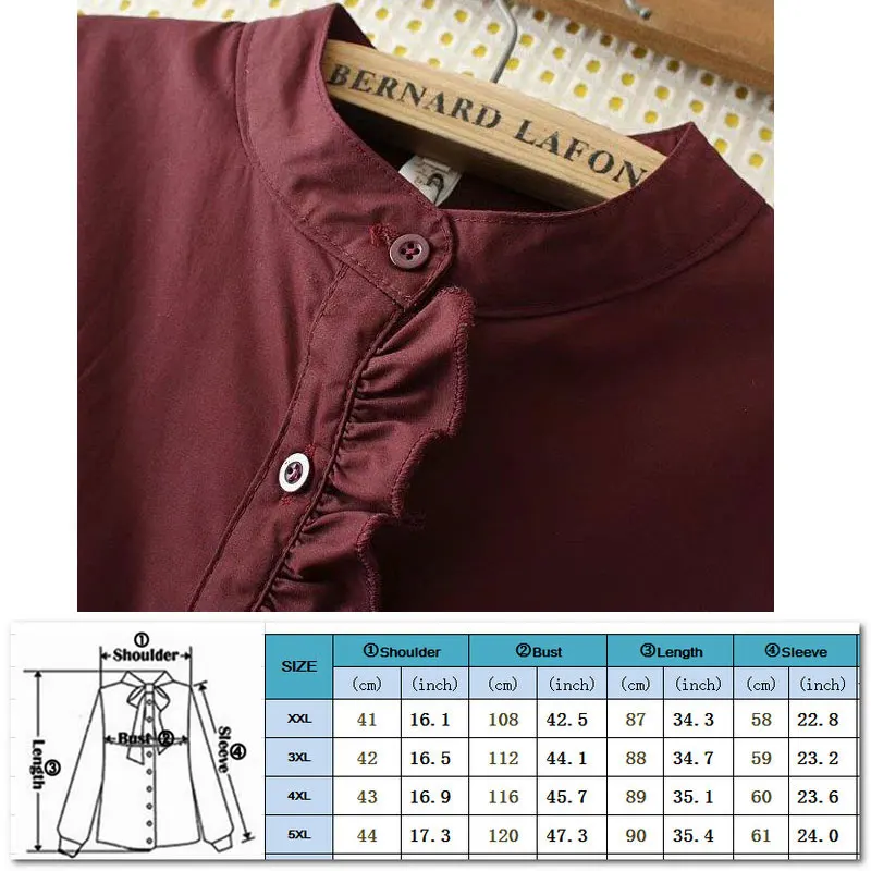 Plus Size 2XL-5XL Loose Women Clothing Long Shirt Long Sleeve Ruffles Shirt Blouse Black Red Button  Feminina Big Size  JZ226