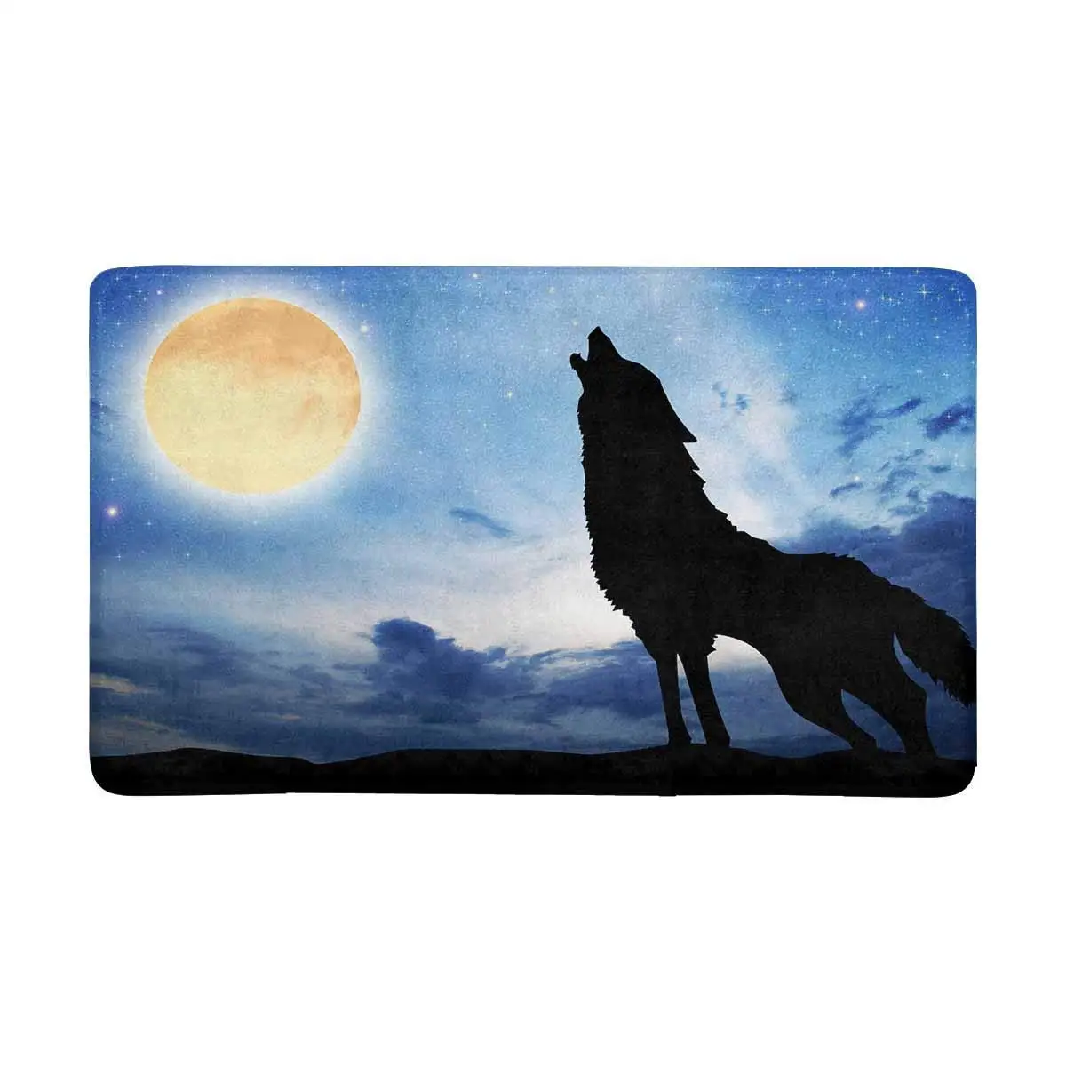 

Wolf in Silhouette Howling to The Full Moon Indoor Entrance Rug Floor Mats Shoe Scraper Doormat