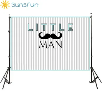 

Sunsfun Birthday backdrops Baby Shower Background White Blue Striped twill Moustache