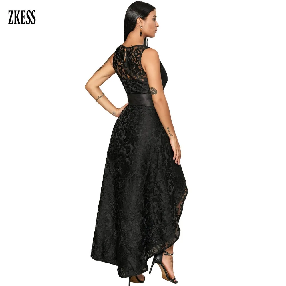 Black-Sleeveless-Lace-Overlay-Bow-Sash-Party-Dress-LC610891-2-2