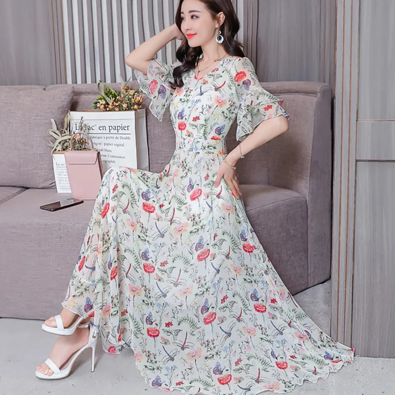 

Elegant Summer Dress Floral Printed Long Maxi Dress Women Boho Beach Party Sundress Vestidos