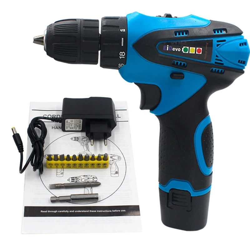 

EiDevo 12V Lithium Electric Cordless Drill Rechargeable Battery Hand Mini drill Cordless screwdriver EU Plug Rotary Power tools