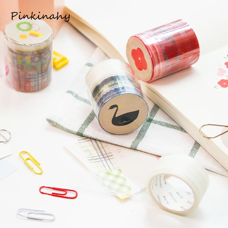 

3 Rolls Swan Flowers PET Transparent Washi Tape Set Adhesive Craft Tape DIY Scrapbooking Sticker Masking Craft Tape JD048