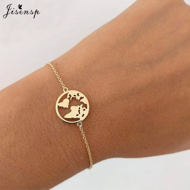

Jisensp Chain Link World Map Bracelets & Bangles for Women Globe Bracelet Charm Travel Jewelry Gift Wanderlust Earth Bracelets