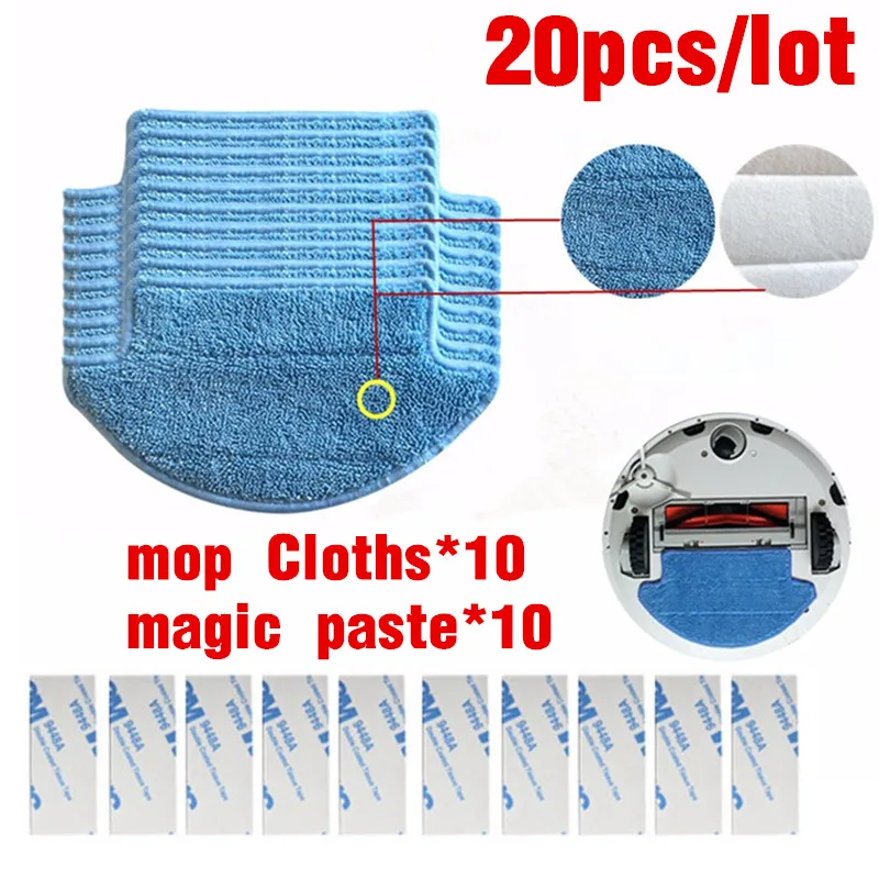 20pcs/set Original thickness Xiaomi Mi Robot Vacuum Cleaner mop Cloths Parts kit 10 Cloths+10 magic paste accessories | Бытовая техника