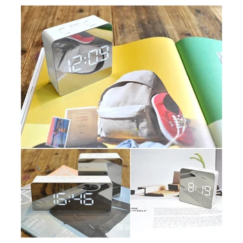 

LED night light Alarm Clock Digital Electronic LED Mirror Clock Temperature Snooze Large Display Home Decor Mirror Function