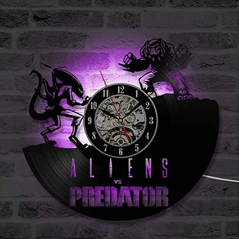 

Alien vs Predator LED Wall Clock Modern Design Vintage Vinyl Record Wall Clock with 7 Color Change Hanging Watch Art Home Decor