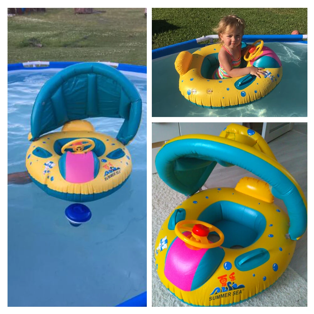 Лето 2019 безопасность плавательный круг надувной круг воды подмышки плавающий Детские Плавание бассейн плоты сиденье с защитой от солнца
