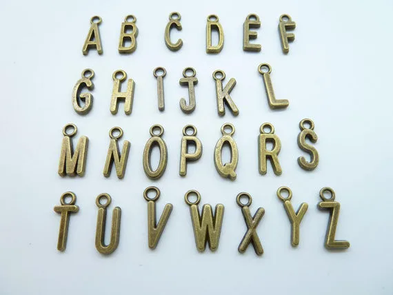 1 set Antique Bronze Letter 26 Alphabet letters A-Z Charms Pendant C4417  2.69