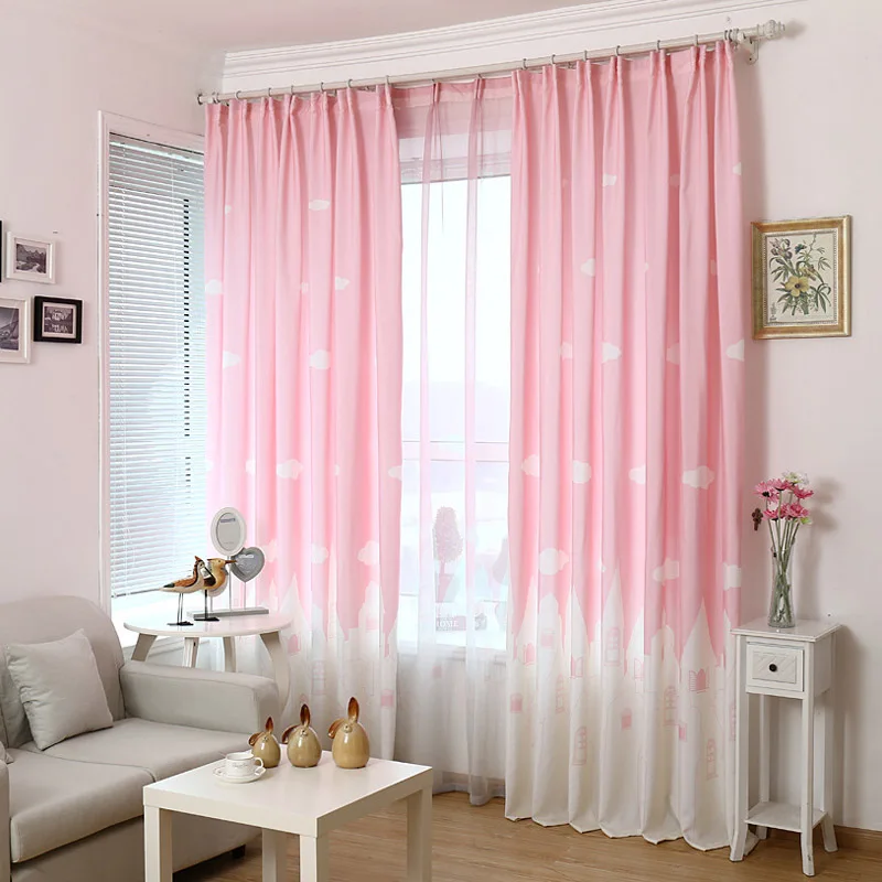 

Castle Printed Curtains for Bedroom Kids Children Princess Cartoon Cloud Delicate Simple Nursery French Window Cotinas