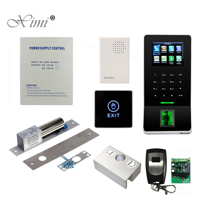 

ZK F22 WIFI TCP/IP Biometric Fingerprint Access Control System With Bolt Lock, 12V Power Supply, Touch Exit Button And Door Bell