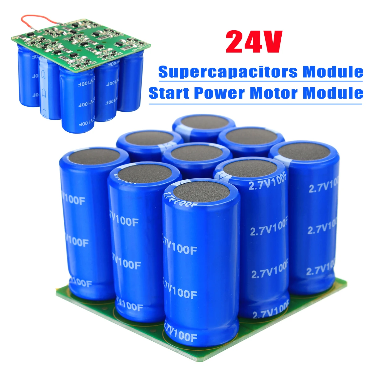 

24V Supercapacitors Module Start Power Motor Start Super Farad Capacitor module 9X 2.7V 100F Electronic Components Supplies