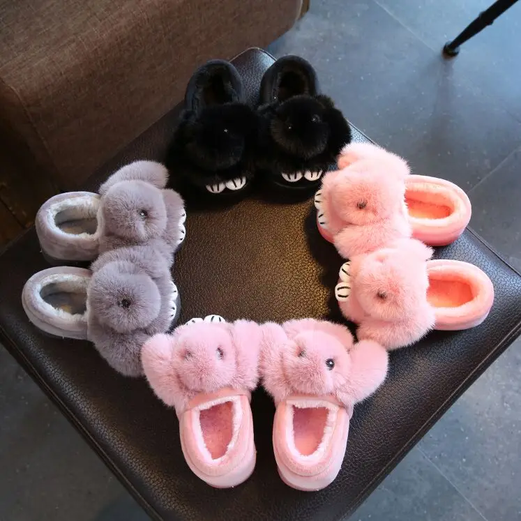 Design de Moda Interior das Crianças Bonito dos Desenhos Coelho com Orelhas Chinelos de Algodão Novo Inverno Animados Doméstico Sapatos 2020 4 Online shopping