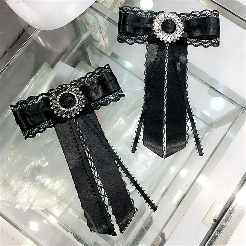 

Korea Handmade New Lace Bowknot Rhinestone Shirt Blouse Pins Neck Bow Tie Apparel Accessories Fashion Jewelry-YHNLB017F