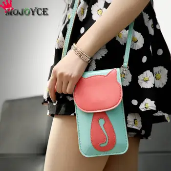 

Fashion Women Crossbody Bags Cute Cat Girls PU Leather Mini Shoulder Messenger Bags Hasp Card Coin Phone Holder Small Purse
