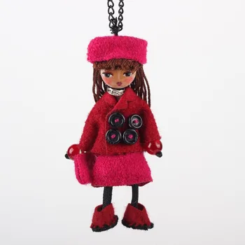 

Bonsny Handmade Doll Necklace Long Dress Charm Alloy Pendant 2016 Fashion Jewelry For Women Charm Collar Accessories