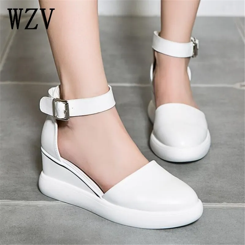 

2019 Summer Sandals dermis Casual Gladiator Sandals Buckle Strap Wedges PVC dermis Summer Shoes Women Sandals b38